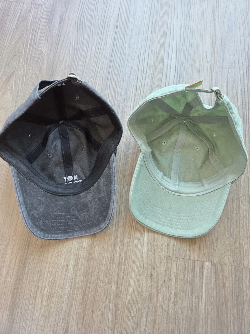 NWOT Caps: Arey Not Today Charcoal Gray & Biossance Sage Green Dad Hats Lot of 2